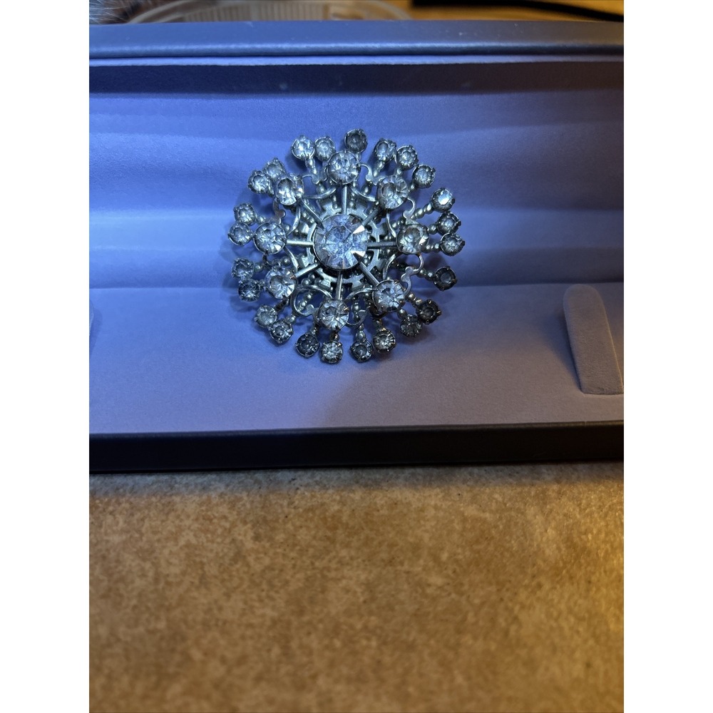 mid century Vintage Clear Diamond Circle 3D Brooch Pin